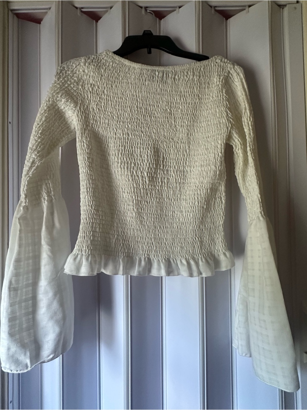 Smocked Ivory Long-Sleeve Peasant Top